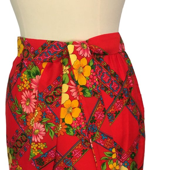 Alex Coleman California Vintage 60s 70s Red Floral Maxi Skirt, Lattice, 25 Waist - Picture 2 of 6
